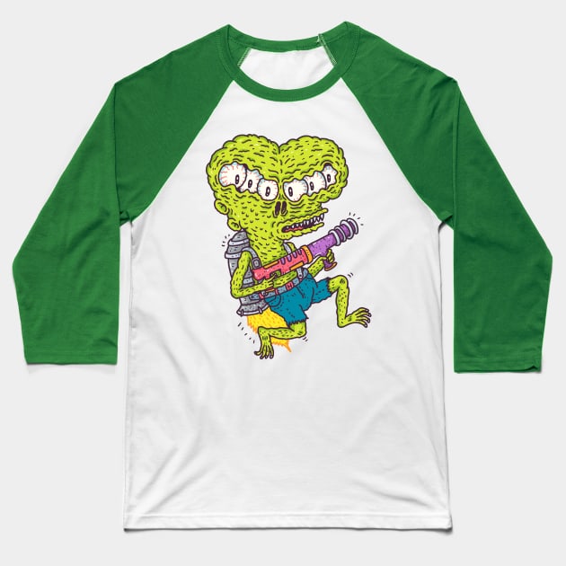 Six-Eyed Alien Rocketeer Baseball T-Shirt by hex